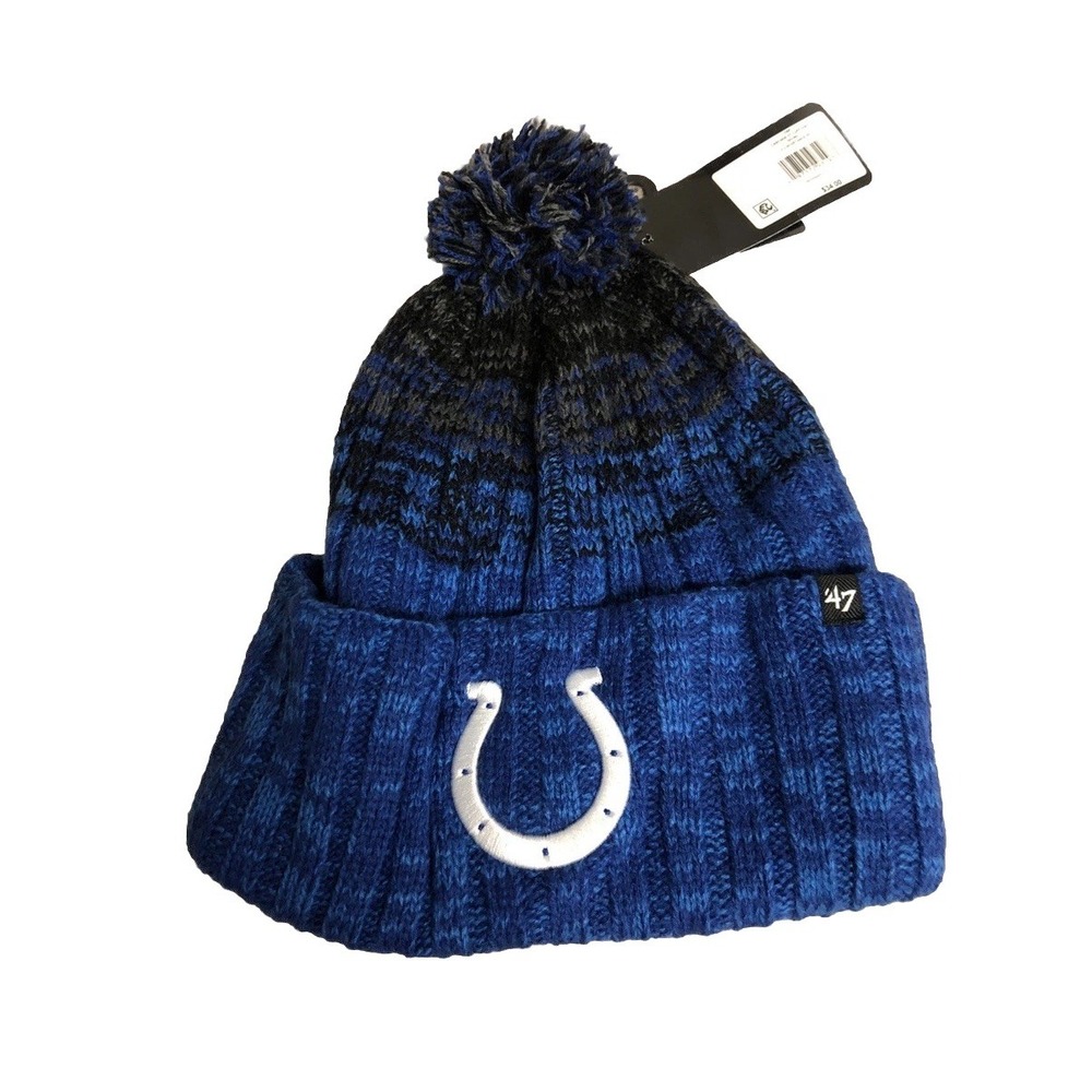 NFL Indianapolis Colts Men's '47 Brand Royal Blue Knit Hat With Pom. OSFA NWT